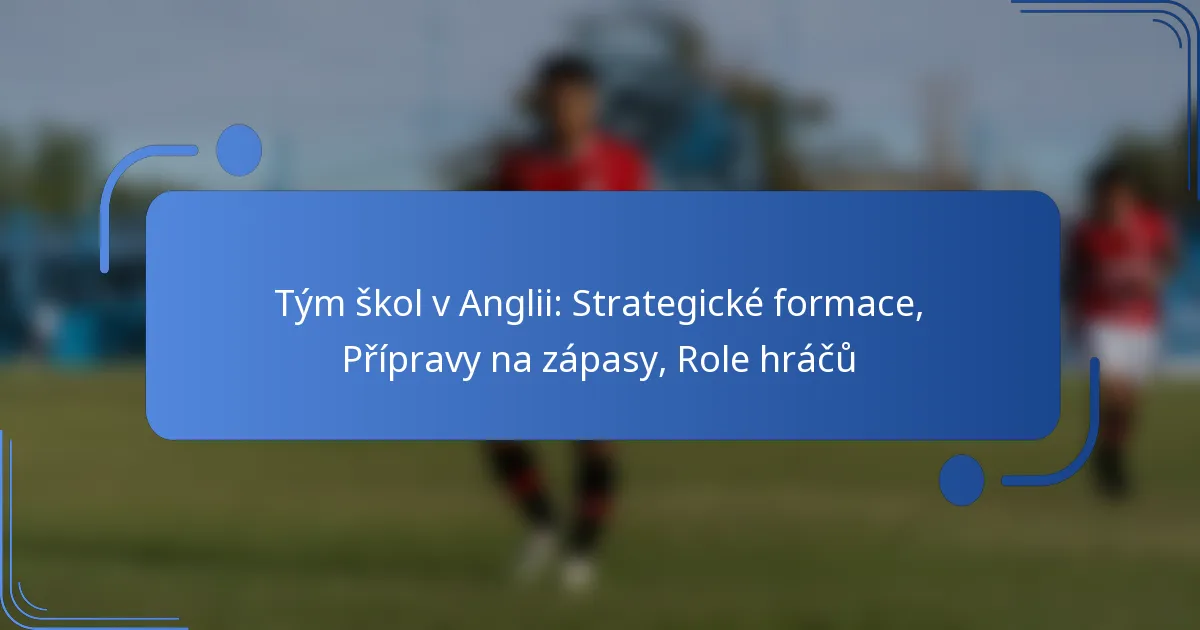 Tým škol v Anglii: Strategické formace, Přípravy na zápasy, Role hráčů