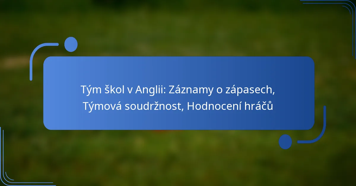 Tým škol v Anglii: Záznamy o zápasech, Týmová soudržnost, Hodnocení hráčů